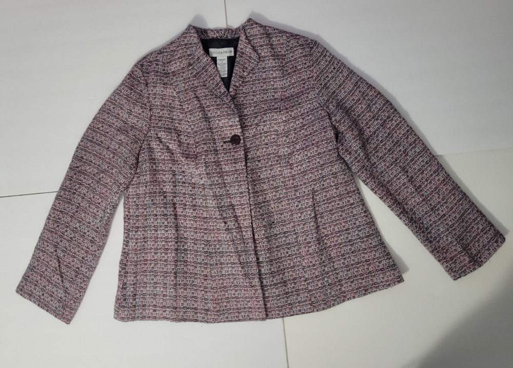 Sag Harbor Womens Size 16 Pink Multicolor Tweed Collarless Blazer Jacket Lined